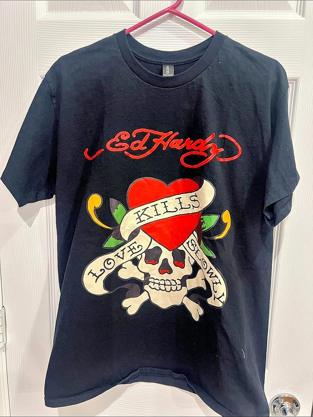 Ed Hardy Graphic Skull Heavy Cotton Tee Size Large